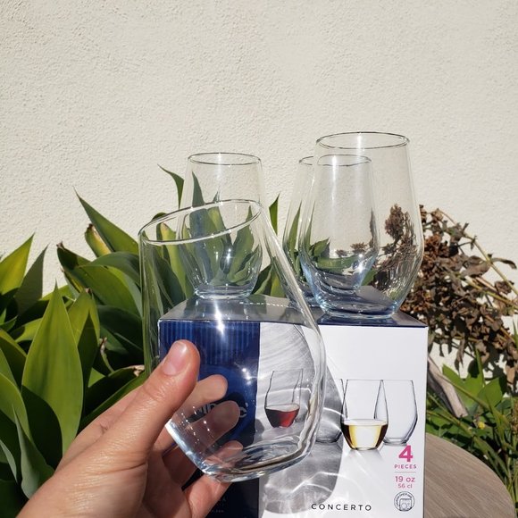 NEW set of 4 Luminarc glass stem less wine glasses cups 19 ounces  Barware - Picture 1 of 4
